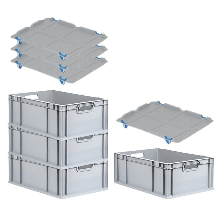 PROREGAL SuperSparSet 4x Eurobox NextGen Economy mit Auflagedeckel und 4x Schiebeschnappverschlüsse