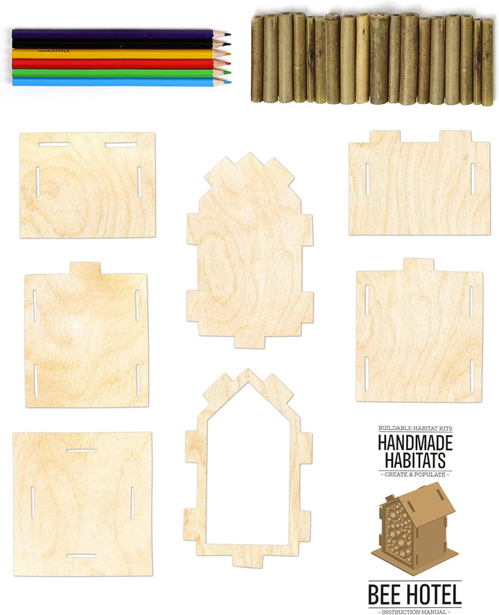 Unbekannt Gift Republic Handmade Personalised Bee Hotel with 6-Pack Colouring Wooden Pencils Handgef