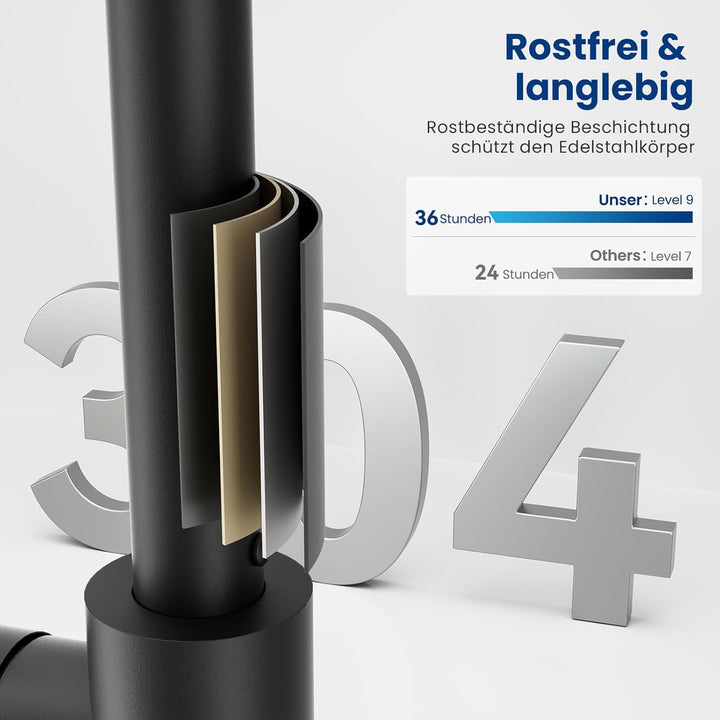 CECIPA Wasserhahn Küche Schwarz aus Edelstahl, Küchenarmatur Schwarz 360° Drehbar, Spültischarmatur