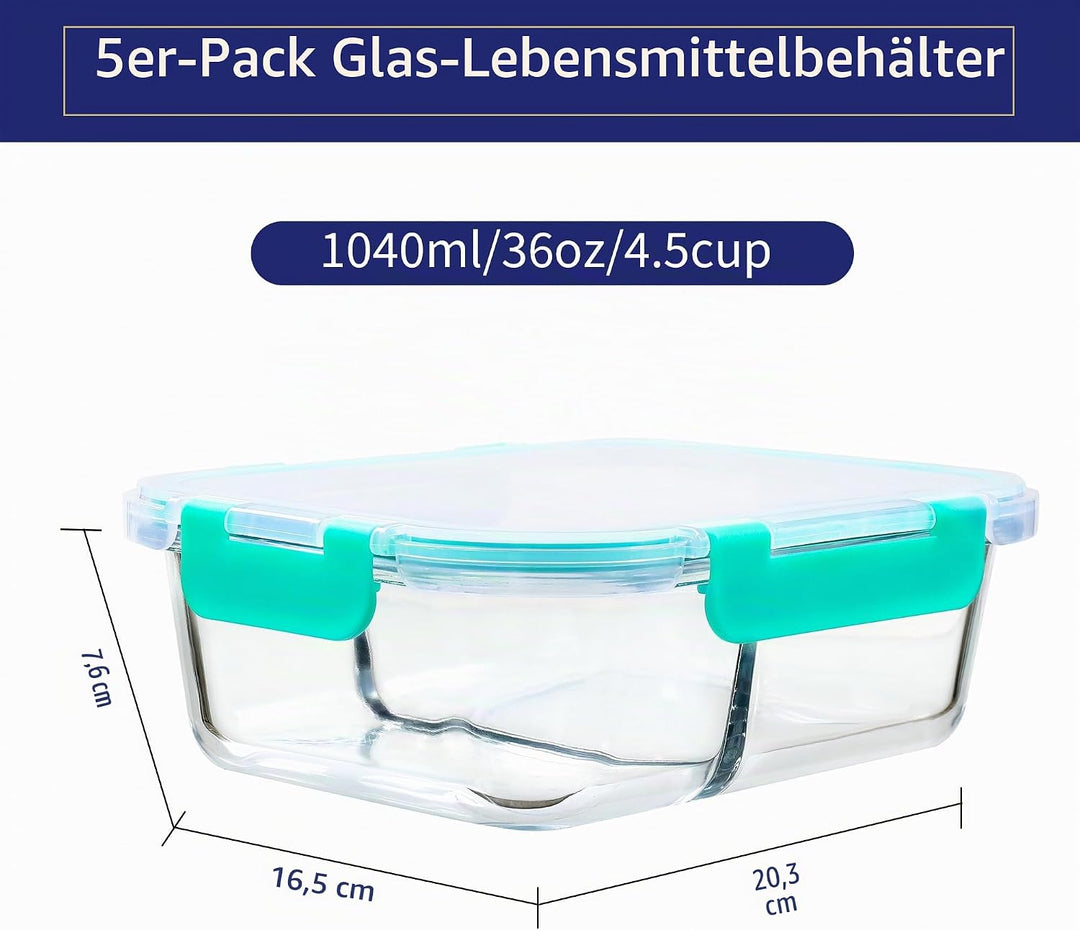 MFY 5 Packungen mit 36-Unzen-glasbehälter mit deckel, frischhaltedosen mit deckel, Meal Prep Boxen G