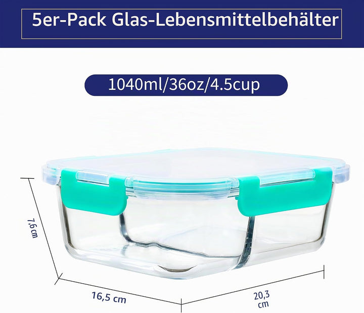 MFY 5 Packungen mit 36-Unzen-glasbehälter mit deckel, frischhaltedosen mit deckel, Meal Prep Boxen G