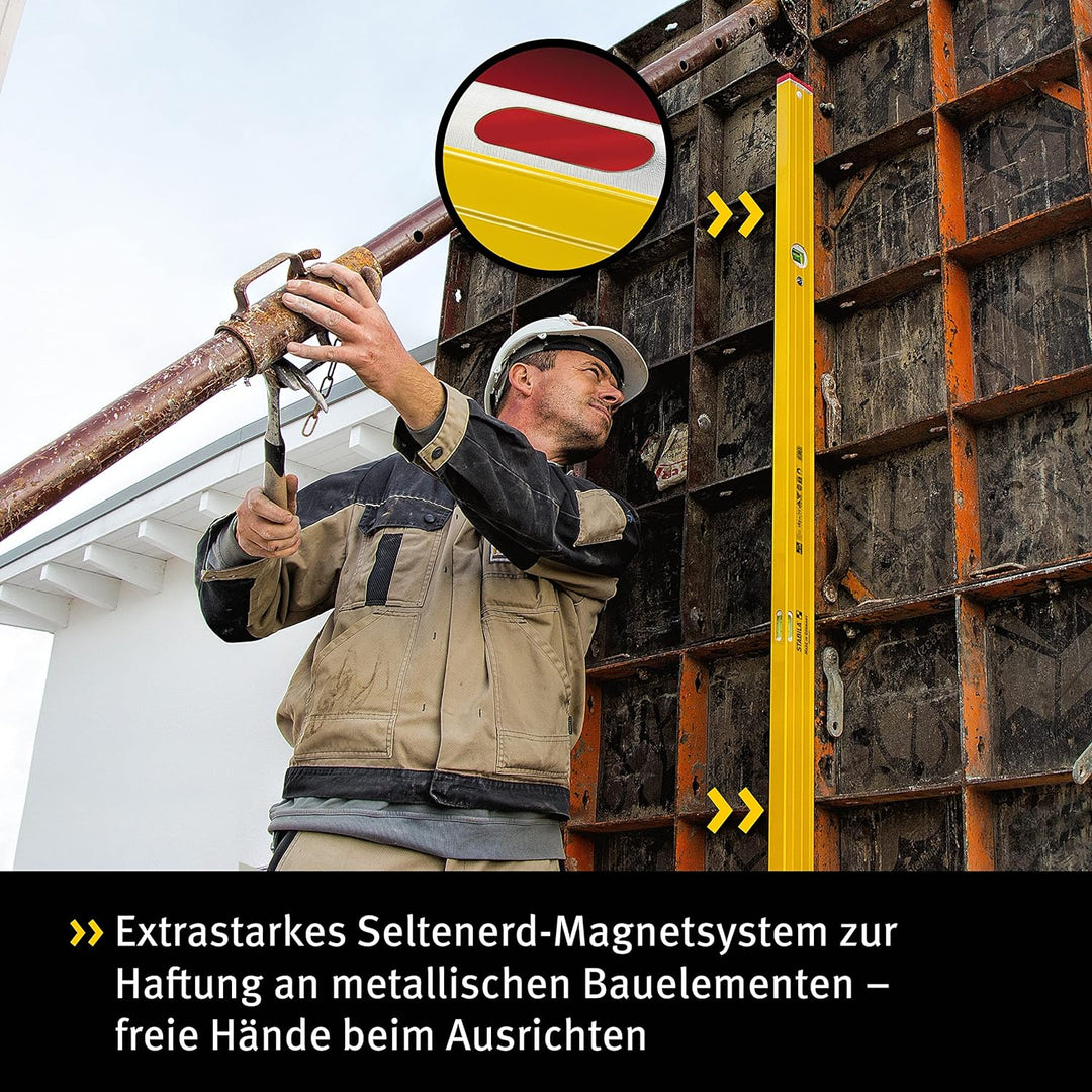 STABILA Magnet-Wasserwaage Type 96-2 M, 122 cm, extrasteifes Alu-Profil, extrastarke Seltenerd-Magne