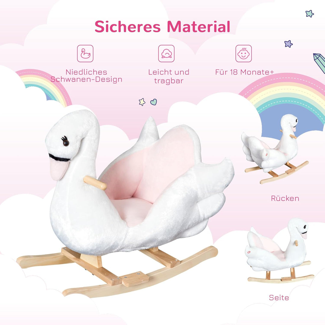 HOMCOM Schaukeltier Schaukelpferd mit Sicherheitsgurt Musik, 55 cm Baby Schaukel aus weichem Plüsch