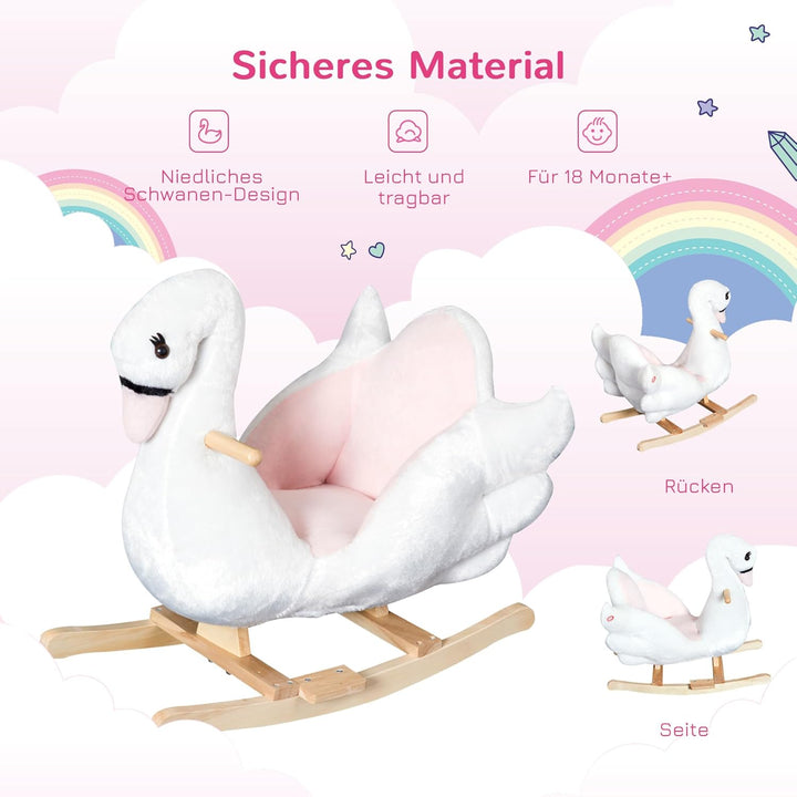 HOMCOM Schaukeltier Schaukelpferd mit Sicherheitsgurt Musik, 55 cm Baby Schaukel aus weichem Plüsch
