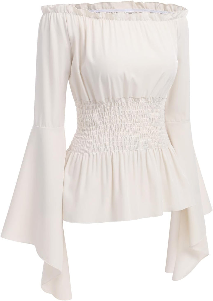 Odizli Mittelalter Kleidung Damen Gothic Steampunk Langarm Off Shoulder Corsett Top + Gürtel Viktori