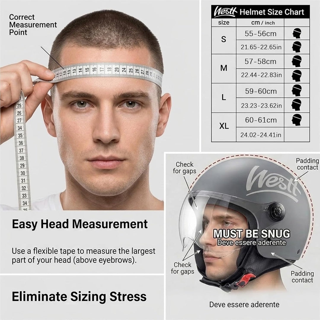 Westt Jethelm mit Visier Motorradhelm Herren Damen Helm Motorrad Roller Helm Mopedhelm Chopper Retro