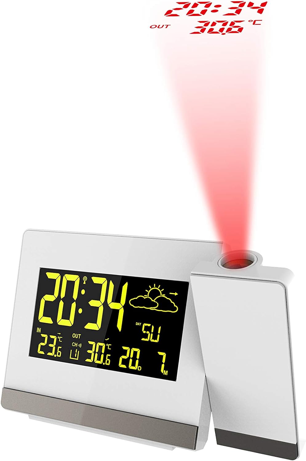 Technoline Funkprojektionswecker WT549 mit LED Farbeinstellung Weiss 14.7 x 4.2 x 9.2 cm