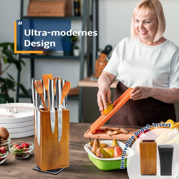 Fimaten Magnetischer Messerblock ohne Messer, 360° drehbar Magnet Messerhalter aus Akazienholz, Hoch