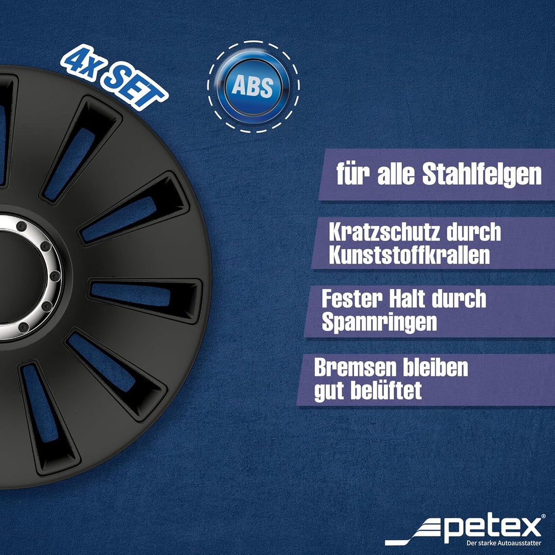 PETEX 531616 Radzierblenden / Radkappen Silverstone Pro Black 16 Zoll, 16 Zoll