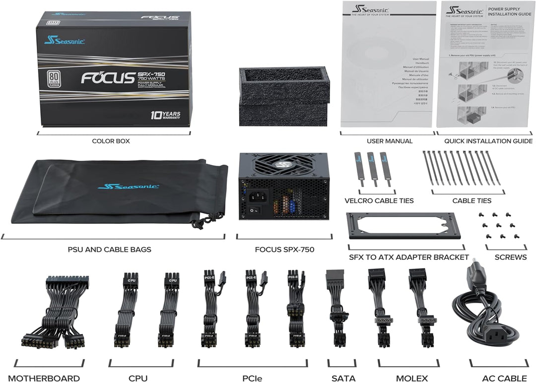 SeaSonic Focus SPX-750 750W ATX12V / SFX12V 80 Plus Platinum, Black