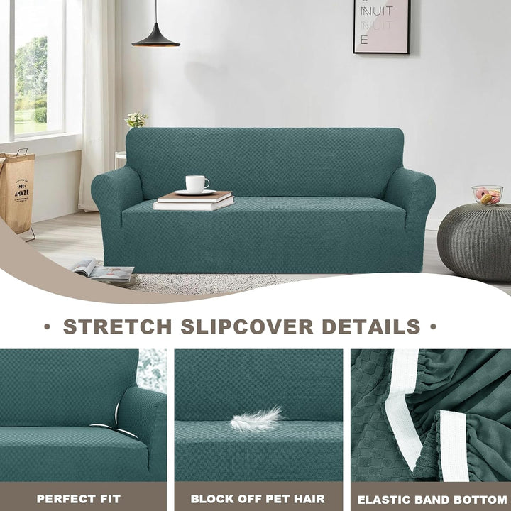 FIGOOO Stretch Sofabezug 3 Sitzer Sofa überzug Schachbrettmuster Jacquard Elastisch Waschbar Sofahus