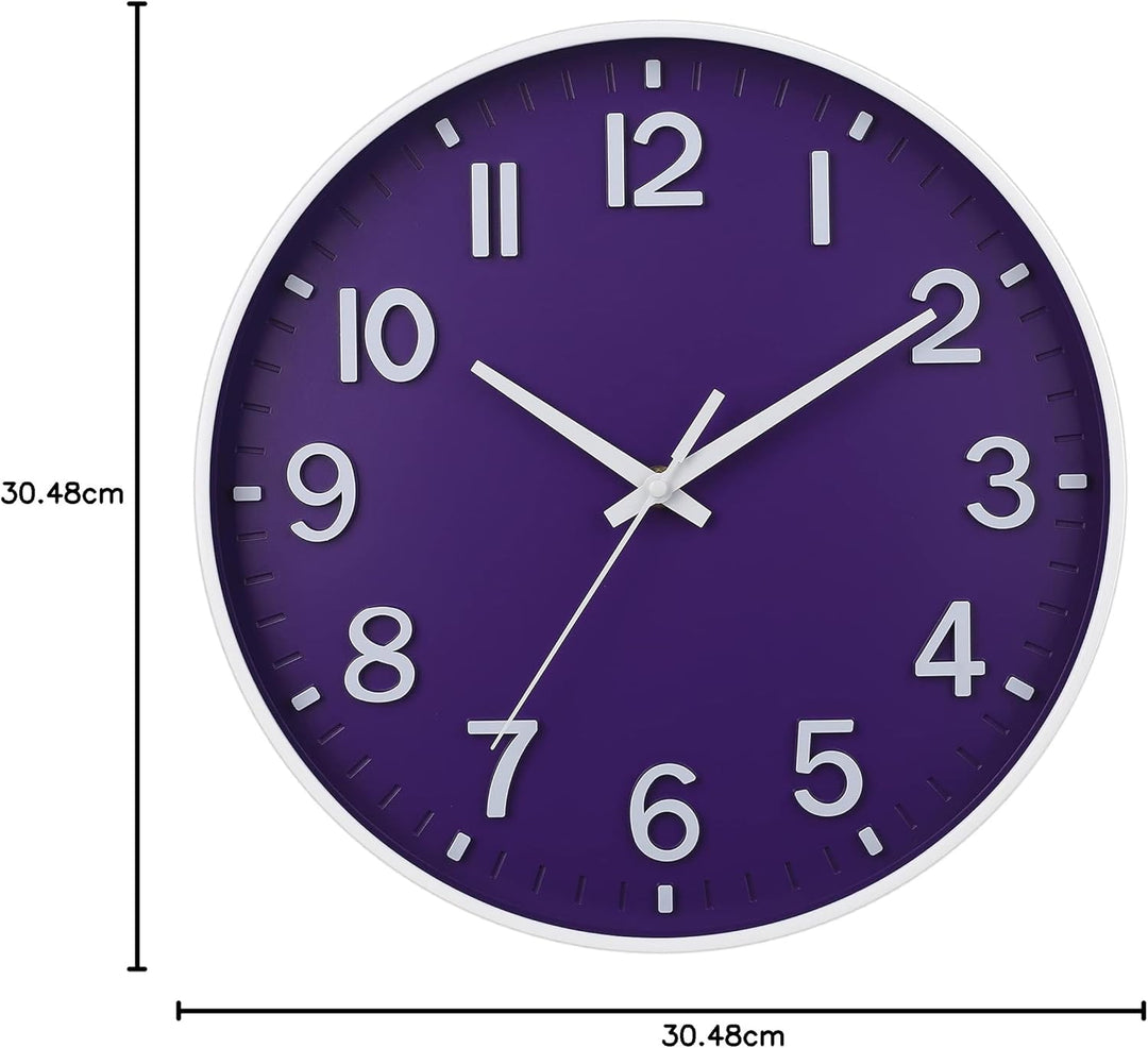 HZDHCLH 30cm Lautlos Wanduhr Schleichende Sekunde mit Arabisch Ziffer ohne Ticken für Dekoration Woh