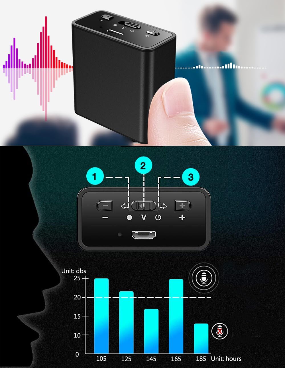 Kompaktes Diktiergerät Q65 | 32GB USB Audio-Aufnahmegerät | Diktaphon mit Sprachaktivierung, 192kbps