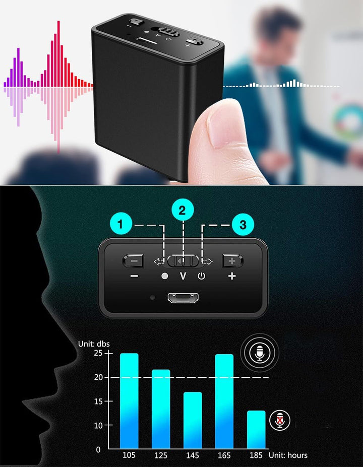 Kompaktes Diktiergerät Q65 | 32GB USB Audio-Aufnahmegerät | Diktaphon mit Sprachaktivierung, 192kbps