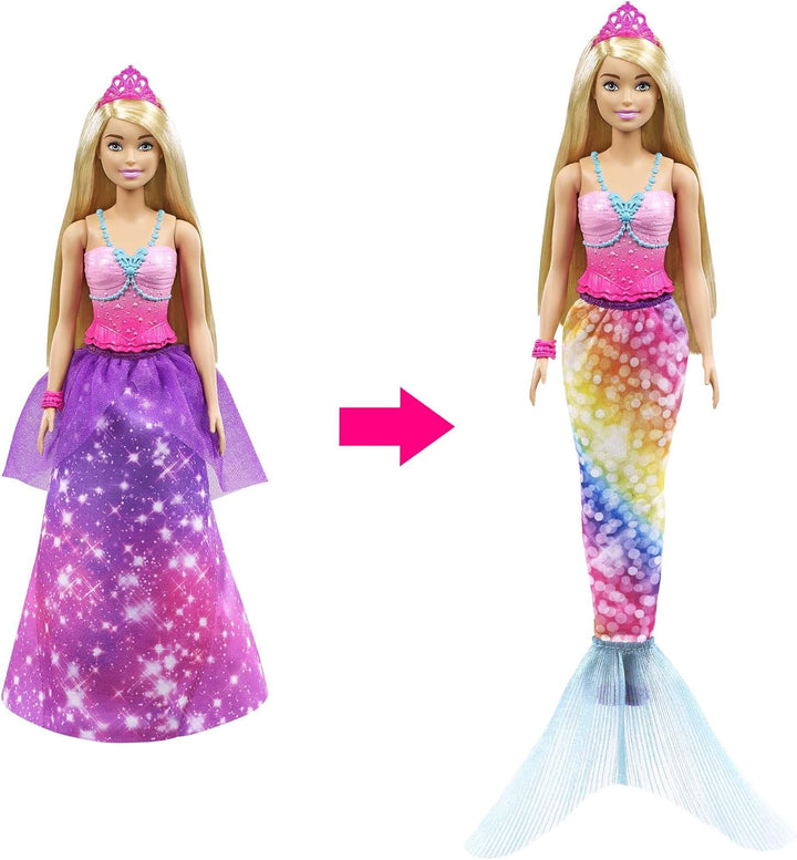 Barbie GTF92 - Dreamtopia 2-in-1 Prinzessin zu Meerjungfrau Verwandlungspuppe (blond, ca. 30 cm) mit