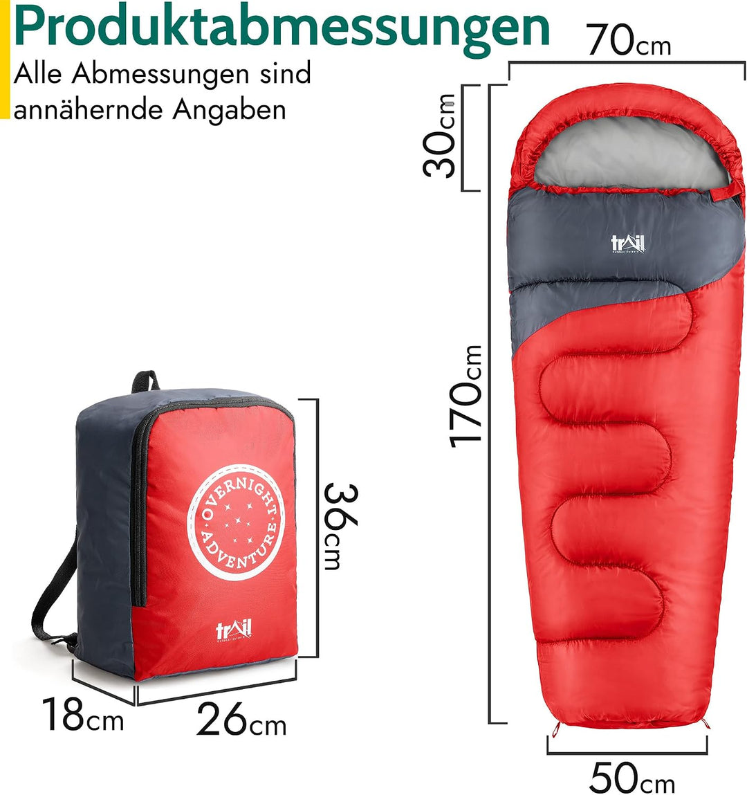 Trail Schlafsack Kinder Mumienschlafsack als Schlafsack 3 Jahreszeiten für Camping – 300gsm – für Ju