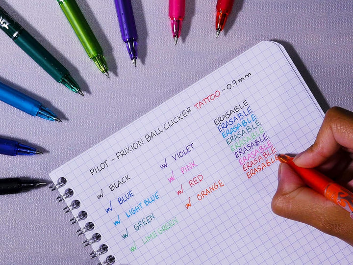 PILOT FriXion Clicker 0.7 – 6 Stück – Farben 2x Blau/Schwarz/Grün – Radierbarer, nachfüllbarer Gel