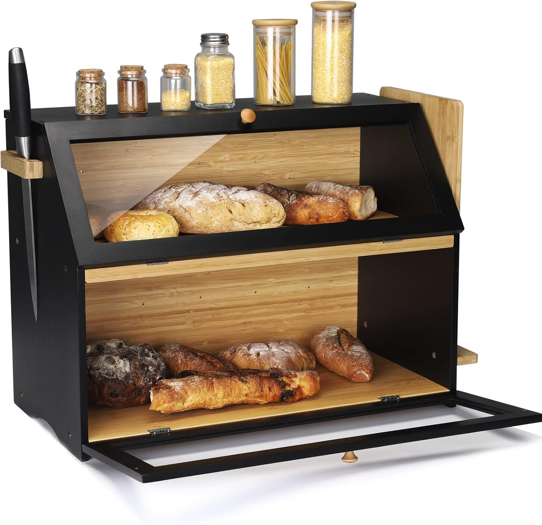 Leader Accessories Bambus Brotkasten 2 Etagen Brotbehälter mit Brotschneidebrett lebensmittelecht Br