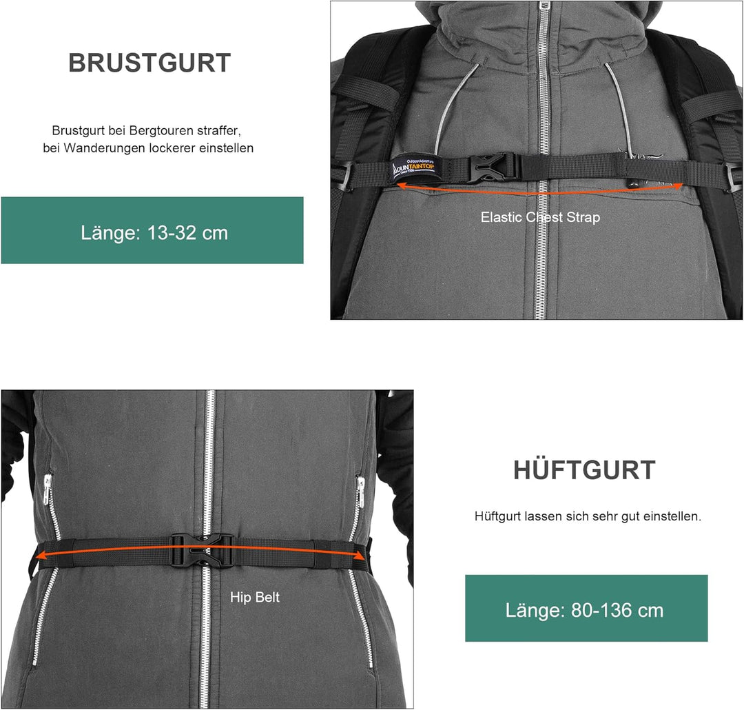 Mountaintop 25L/30L Wanderrucksack Daypack Damen Herren für Tageswanderungen, Outdoor, Radtouren 30l
