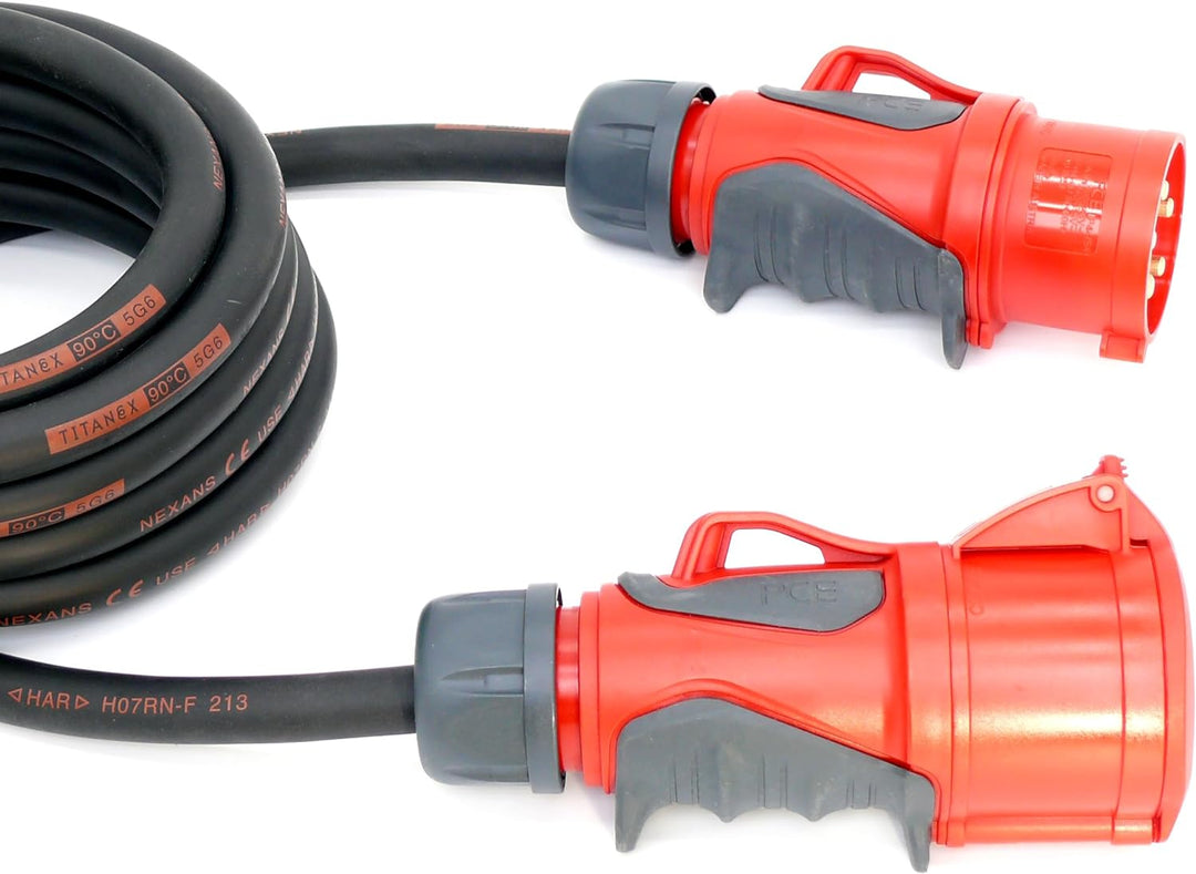 CEE Starkstromkabel (1,5m-50m) 32A Verlängerungskabel Titanex H07RN-F 5x6mm² mit PCE Grip Stecker un