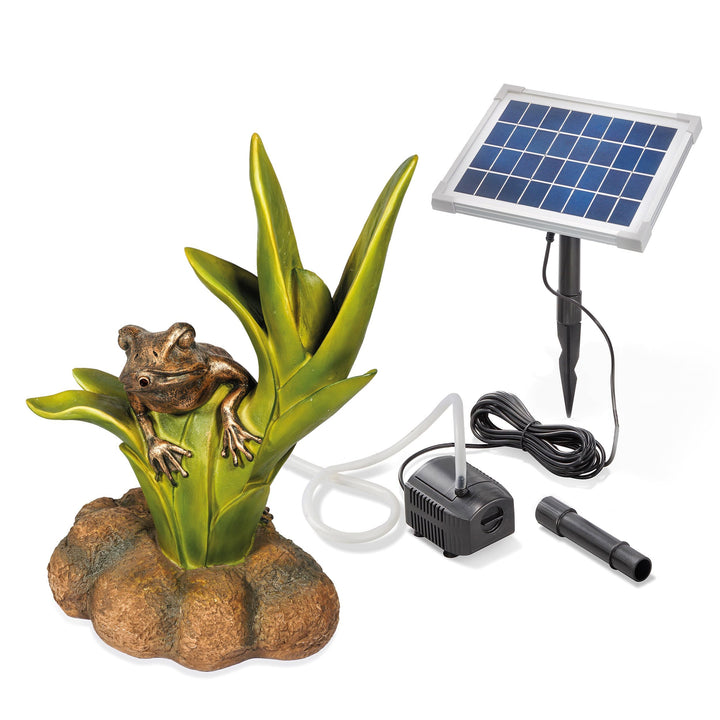 Esotec Solar Wasserspeier Set Frosch sitzend, Höhe=46cm, Solarpumpe, Teichfigur Gartenfigur Gartenst