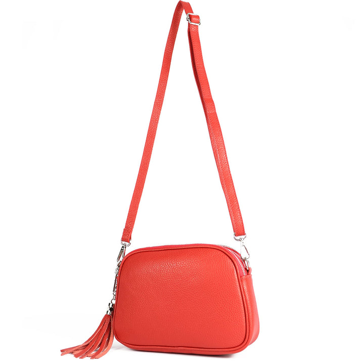 modamoda de - T238 - ital. Damen Umhängetasche Leder Medium, Farbe:Signalrot, Signalrot