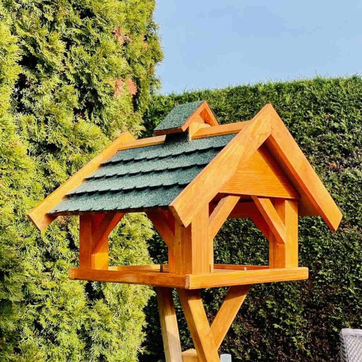 Rechteckiges Vogel Futter Haus XL Futter-Vogelhaus+Ständer Braun/Grün wetterfest für den Garten oder