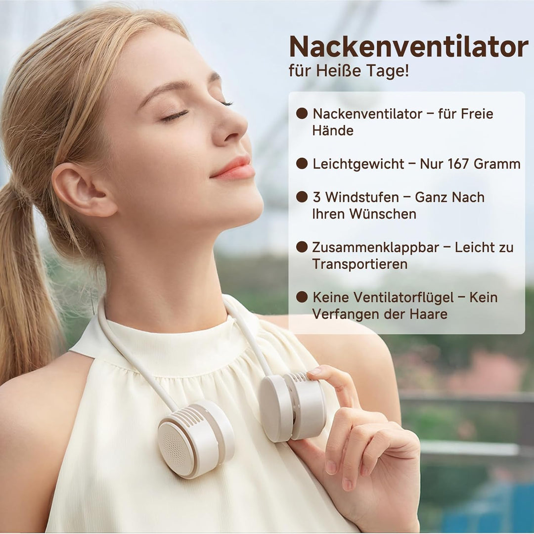ViSSKO Nackenventilator Tragbarer, Halsventilator USB Mini, 3 Geschwindigkeiten, 2000mAh Persönliche