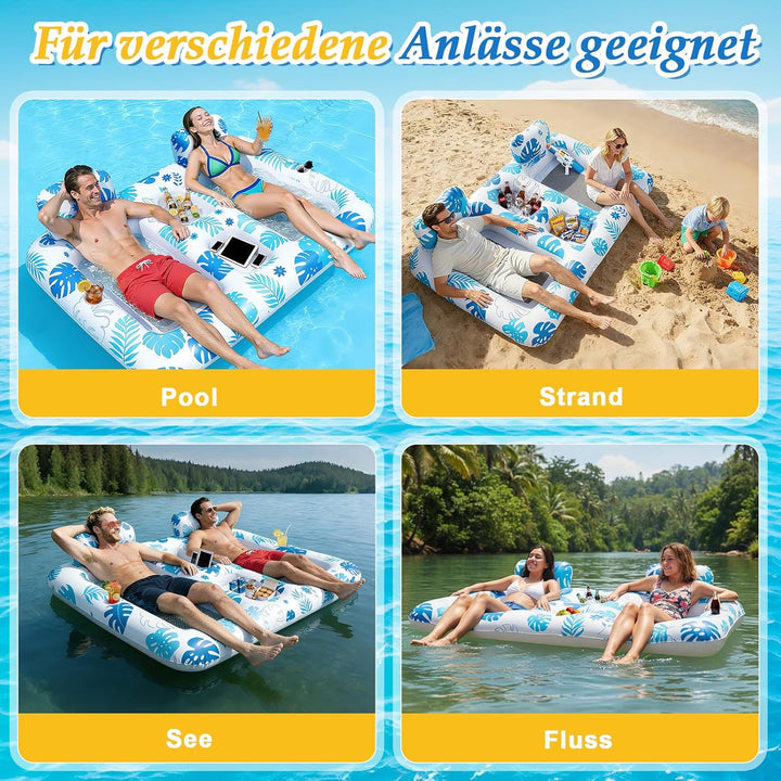 JONRRYIN Luftmatratze Pool, Doppelte Deluxe Luftmatratze Wasser Erwachsene, Gross Solarium Tanning P