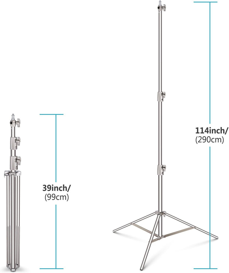 NEEWER 3er Pack Edelstahl Lichtstativ mit 1/4" auf 3/8" Universaladapter 39-114"/99-290cm Faltbarer