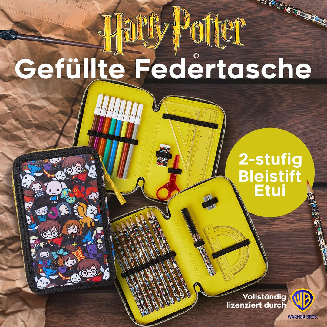Harry Potter Federmäppchen, Kollektion von Schule Zubehör, Polyester Etui, 1 Stück Federpenal, 2-Fac