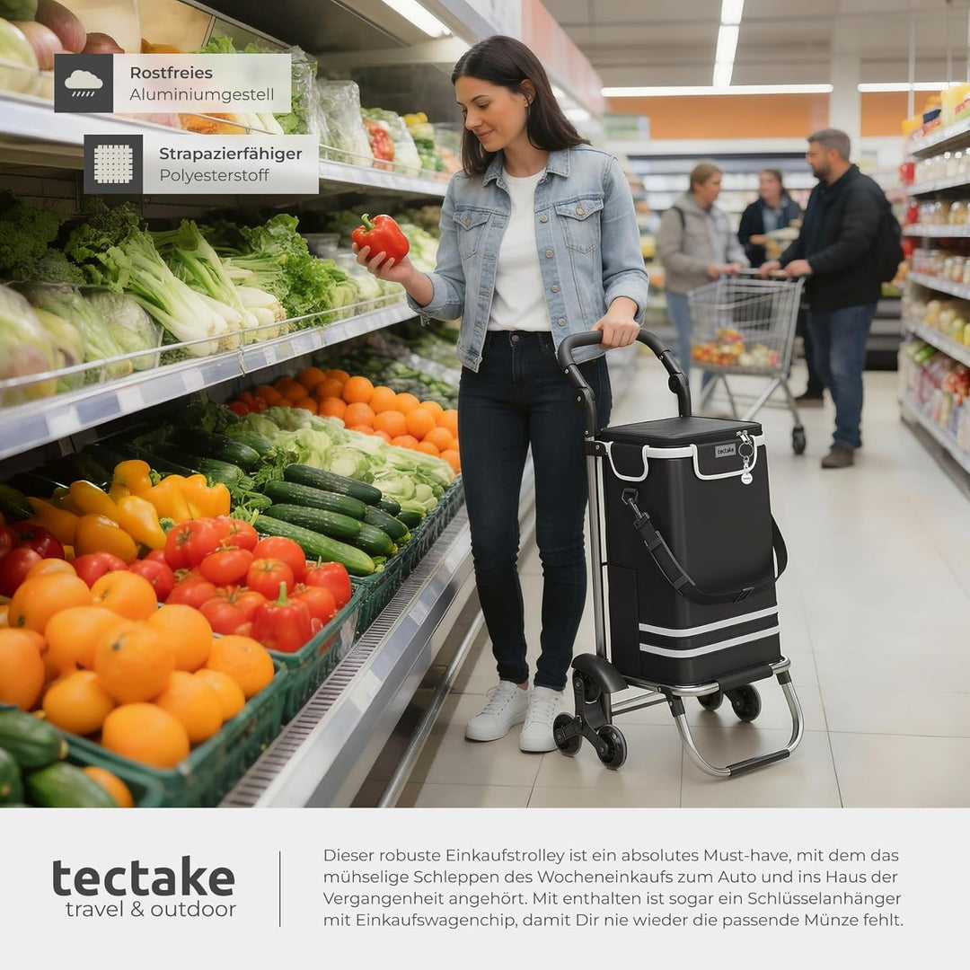 tectake® Einkaufstrolley 3-in-1 klappbar mit Kühlfach, 40L, 30kg belastbar, Aluminium, Einkaufsrolle