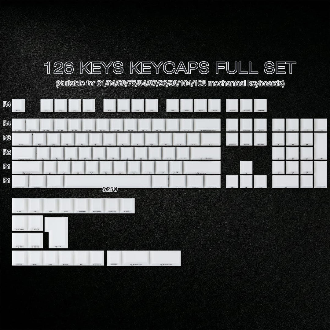 JakeTsai Velvet Crystal Jelly White Keycaps, 126 Keys Double Shot PC Keycaps Dye-Sub Cherry Profile
