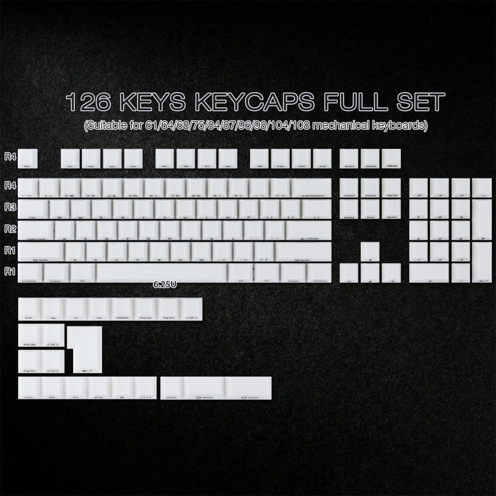 JakeTsai Velvet Crystal Jelly White Keycaps, 126 Keys Double Shot PC Keycaps Dye-Sub Cherry Profile