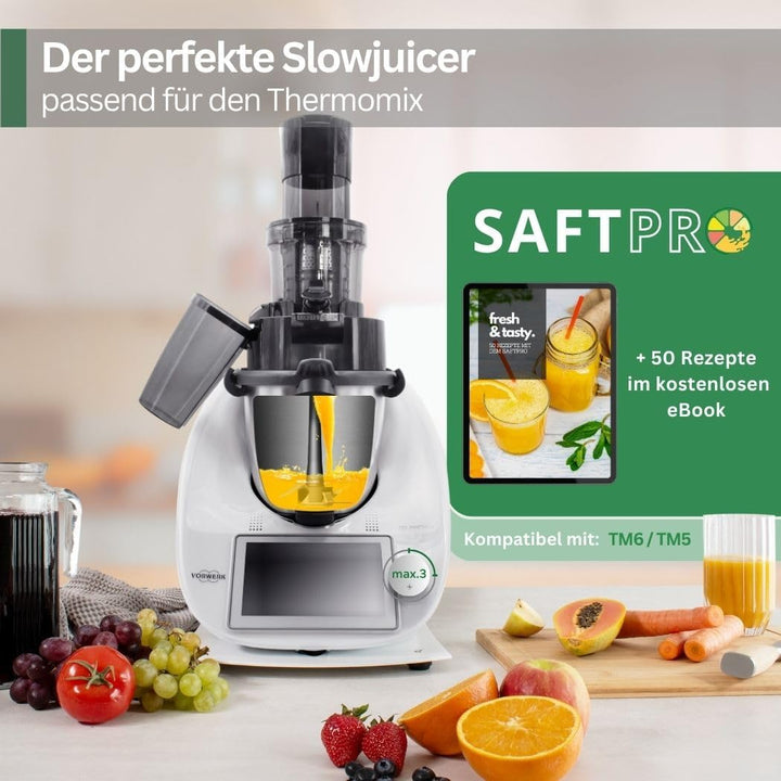 SaftPRO – Slow Juicer, Entsafter passend für den Thermomix TM6, TM5, perfekter kaltgepresster Saft m