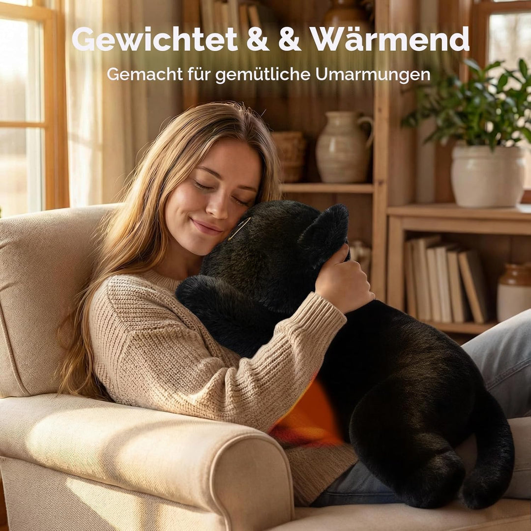 Mewaii Gewichteter Schwarze Katze Kuscheltier mit Mikrowellen-Wärmekissen – 2,3 kg Gewichtskuschelti