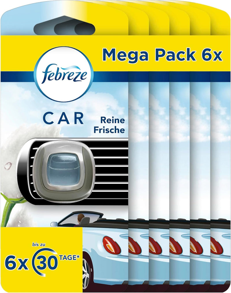 Febreze Auto Lufterfrischer (12 ml) Reine Frische, Auto Duft gegen Gerüche (6 x 2 ml) Reine Frische