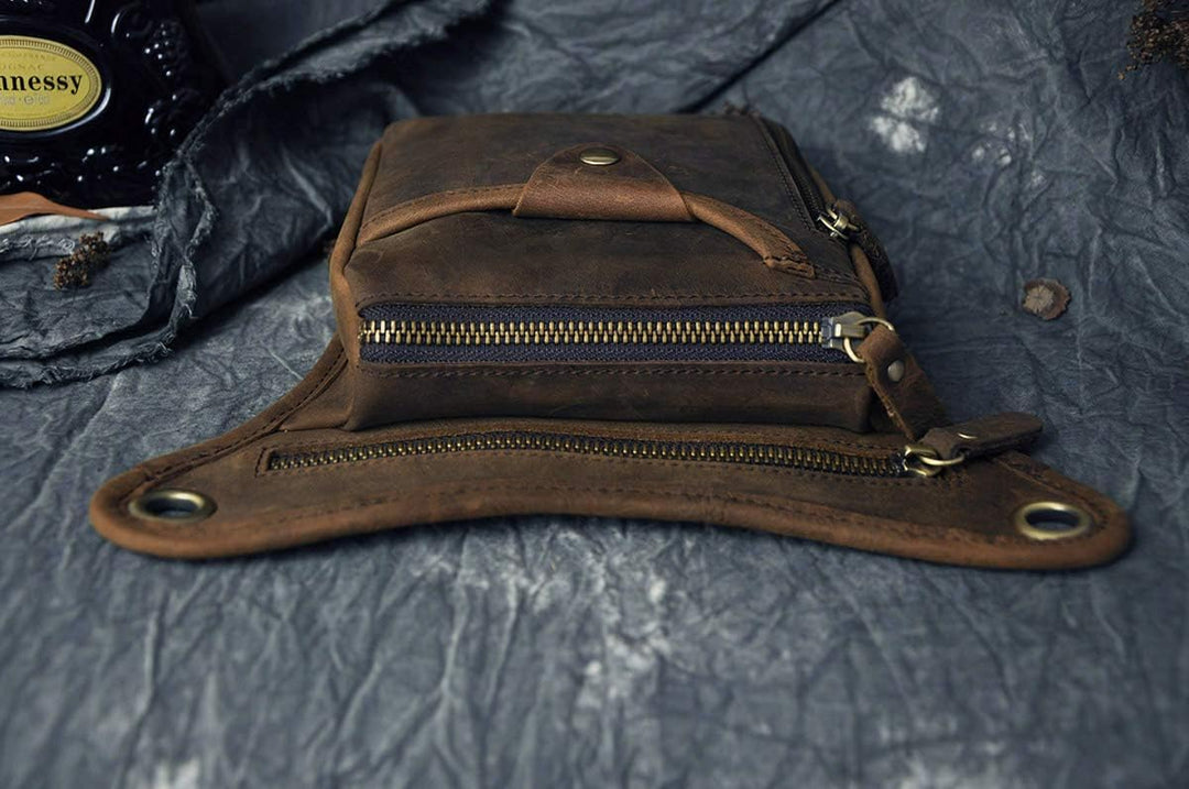 Le'aokuu Herren Echtes Leder Tasche Beinbeutel Beintasche Aussenbeintasche Beinbeuteltasche Reisen H