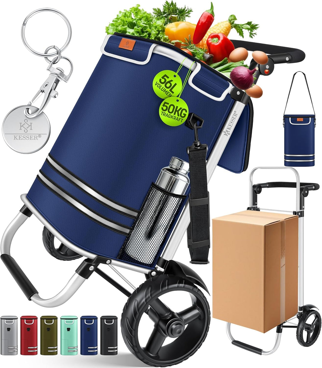 KESSER® Einkaufstrolley klappbar mit 56L Kapazität und belastbar bis 50kg | 3in1 Trolley Sackkarre &