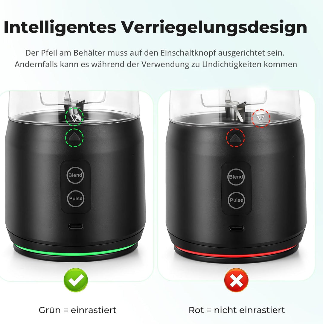 Tragbarer Mixer, 600ML Becher, Tragbarer Mixer/Blender/Smoothie Maker mit 6-Klingen Edelstahl, Ausla