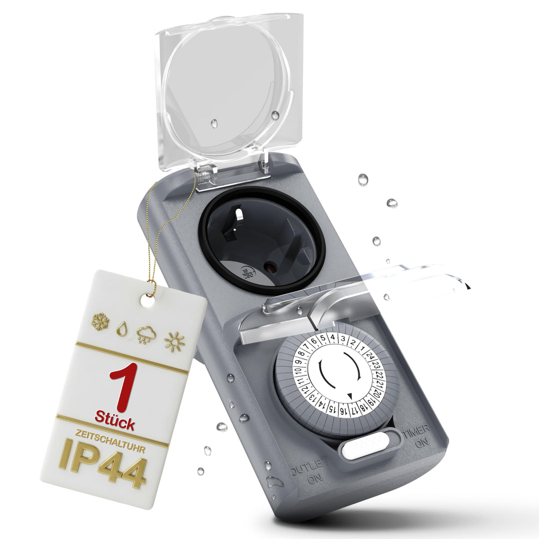 4smile Zeitschaltuhr Aussenbereich, 2er Set - Mechanische IP44 Zeitschaltuhr Steckdose Outdoor mit h