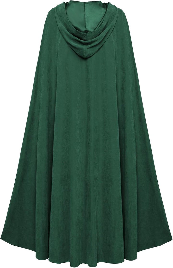 SCARLET DARKNESS Damen Mittelalter Umhang mit Kapuze Unisex Maxi Umhang Hexe Cosplay Cape Dunkelgrün