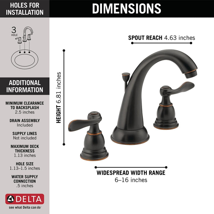 Delta FAUCET Windemere Badezimmerarmatur mit 2 Griffen, mit Metallablauf NULL Oil-Rubbed Bronze, Oil