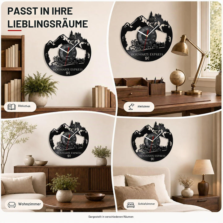 Viiluuxr Wanduhr Modern Vinyl Schallplatte Wanduhren Hogwarts Express Uhr Wand Ohne Tickgeräusche Wa