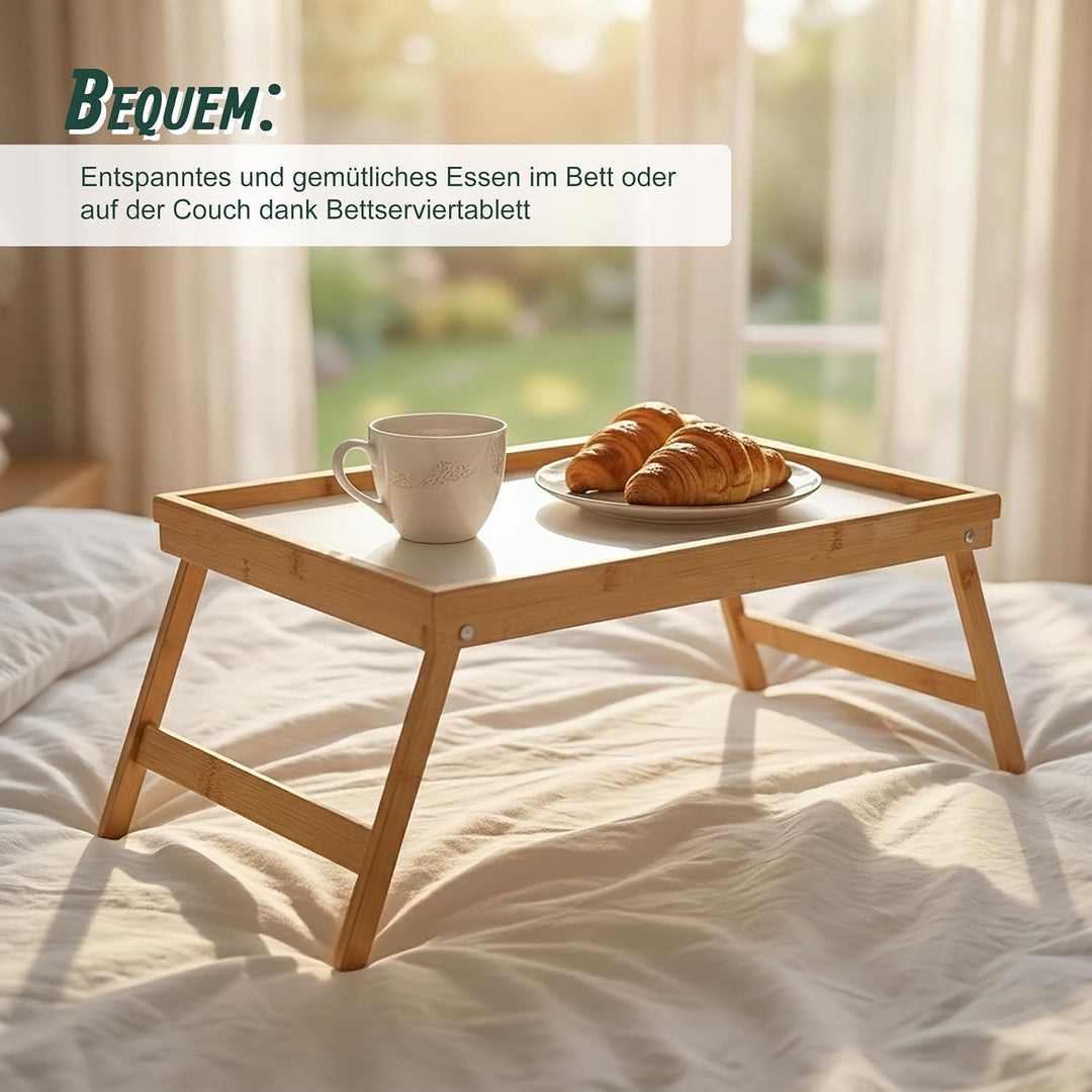 Relaxdays Betttablett Bambus, faltbar, Serviertablett für Frühstück im Bett mit klappbaren Beinen al