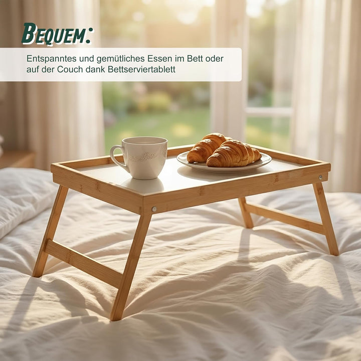 Relaxdays Betttablett Bambus, faltbar, Serviertablett für Frühstück im Bett mit klappbaren Beinen al