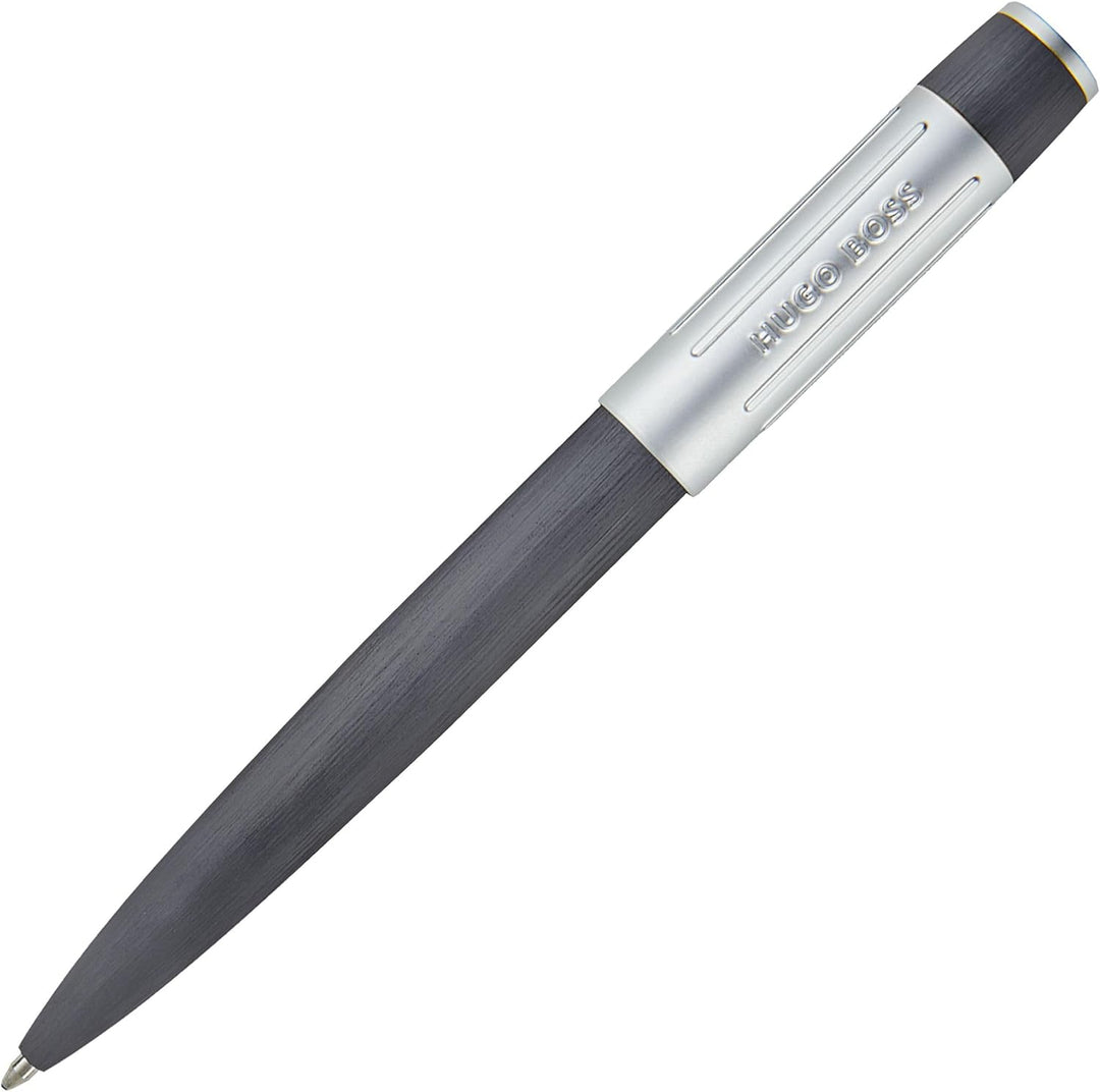 Hugo Boss Gear Ribs Kugelschreiber aus Messing und Aluminium in der Farbe Gun, Länge: 13,8cm, Minenf