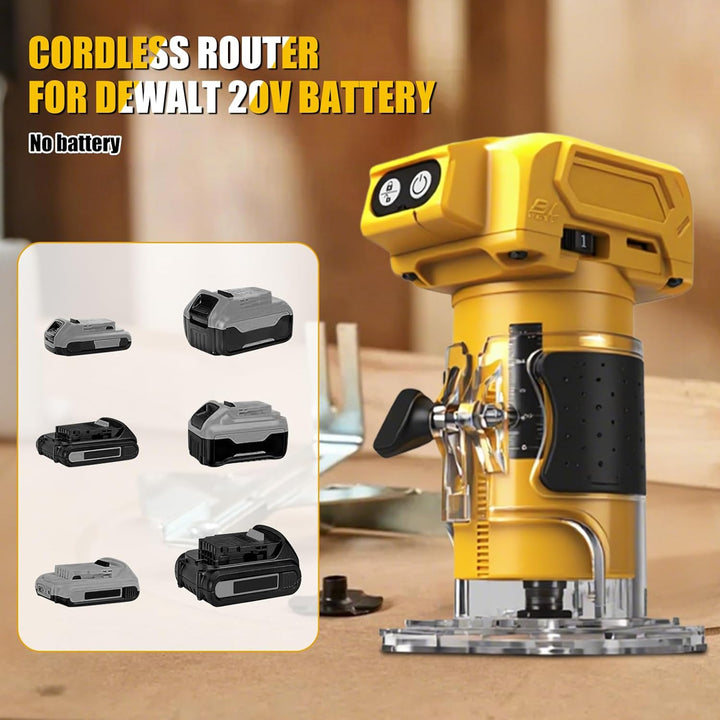 Akku Oberfräse kompatibel mit Dewalt 20V-Akku (ohne Akku), 800 W bürstenloser Holztrimmer mit 10000–