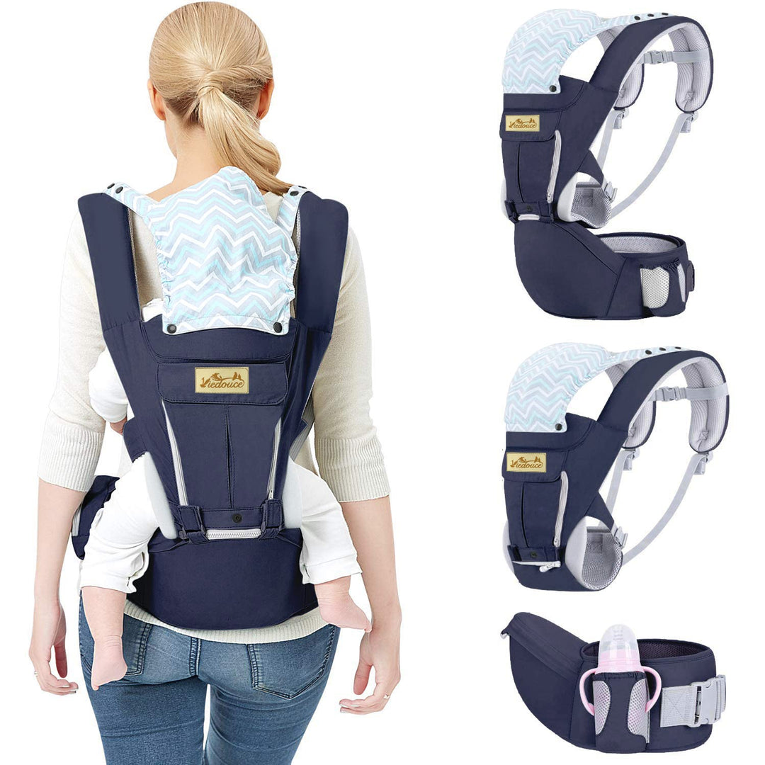 Viedouce Babytrage Ergonomische mit Hüftsitz/Reine Baumwolle Leicht und atmungsaktiv/Multiposition:D