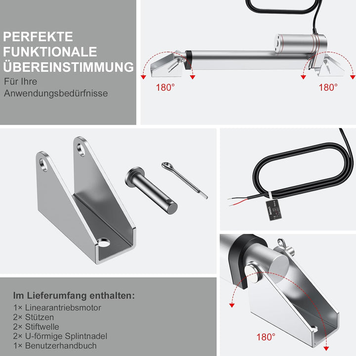 Justech Lineartechnik Aktuatoren Linear Actuator 200mm Linearantrieb 1500N/330 LBS IP65 10mm/s Motor